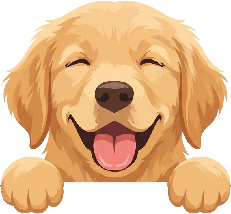 Happy golden retriever peeking over the trust strip